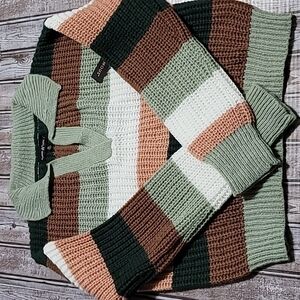 ALMOST FAMOUS Ribbed Knit Colorblock Sweater NWT size XL green/brown/peach